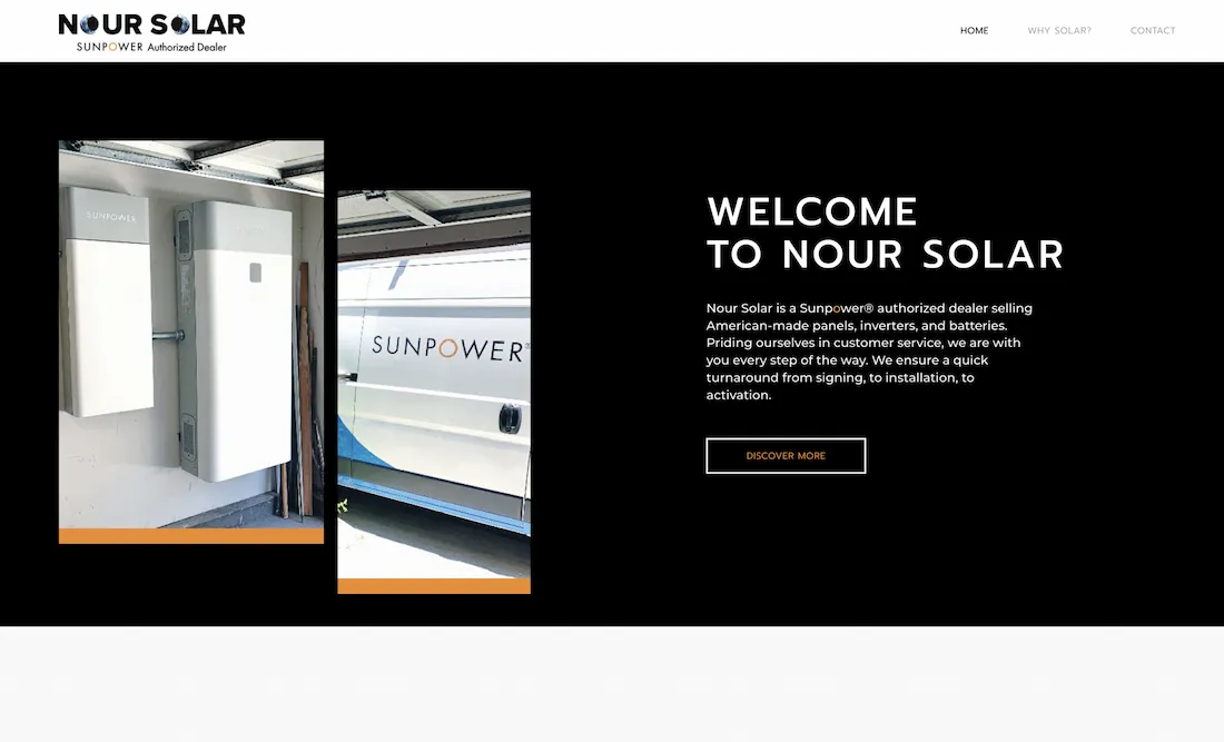 Nour Solar website homepage - family-owned solar energy company