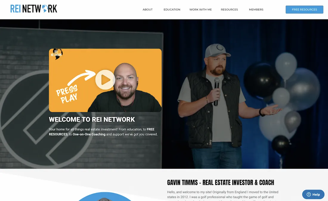 REI Network website homepage - real estate investment education