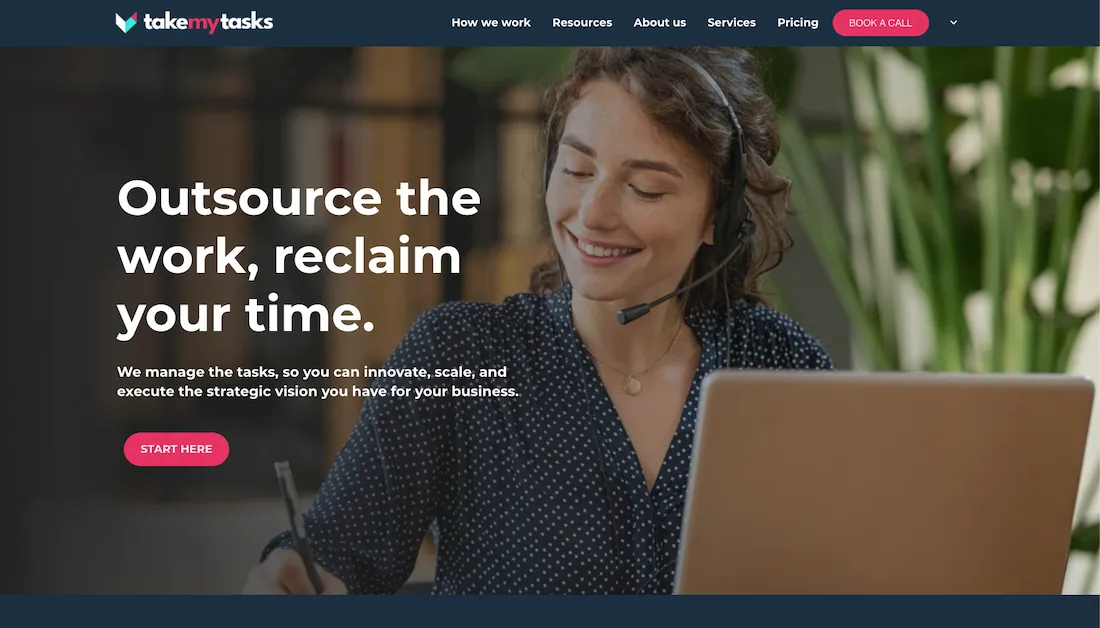 TakeMyTasks website homepage - virtual assistant and outsourcing platform